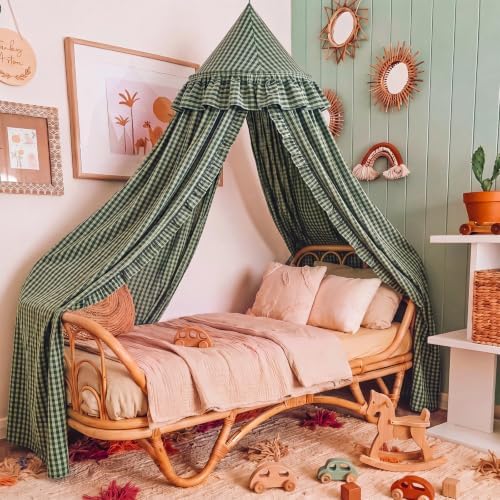 SmoothNovelty Gingham Plaid Bed Canopy, Green Black, Round