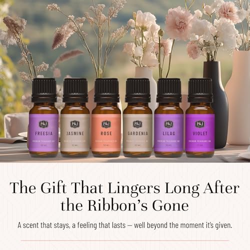 P&J Trading Fragrance Oil Floral Set | Violet, Jasmine, Rose, Lilac, Freesia, and Gardenia Candle Scents for Candle Making, Freshie Scents, Soap Making Supplies, Diffuser Oil Scents