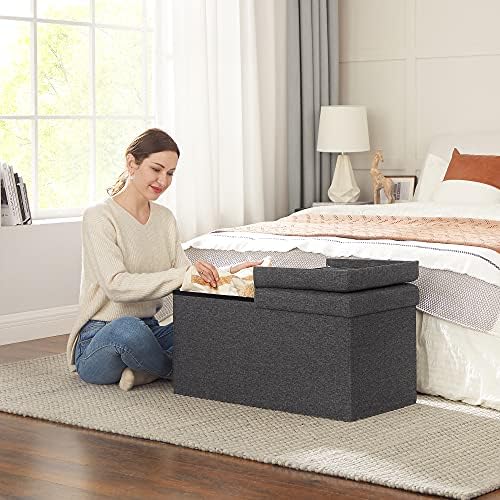 SONGMICS 30 Inches Storage Ottoman, Foldable Bench with Flipping Lid