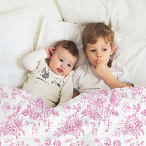 JarThenaAMCS Pink Floral Fuzzy Blanket Pink Flowers Throw Blanket Decorative Soft Cozy Flannel Blankets for Home Bed Sofa Couch Chair, 50 x 60 Inch