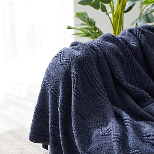 BOURINA Navy Throw Blanket 50x90 Inch Boho Knitted Soft Throw Sofa Blanket