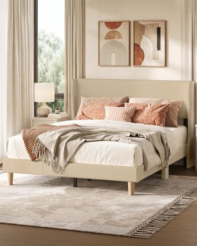 Bestier Queen Bed Frame with Wingback Headboard,Upholstered,Taque
