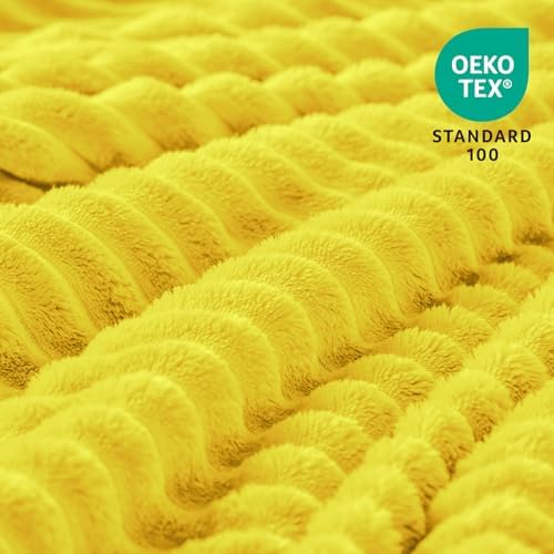 BEDELITE Ribbed Jacquard Yellow Fleece Throw Blanket for Couch, 50x60 Inch