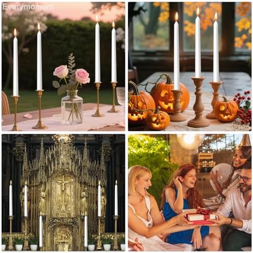 Everymoment White Taper Candles - 12 Pack 10 Inch Candlesticks - Dripless & Smokeless for 8 Hours - Unscented Paraffin Wax - Perfect for Wedding Christmas Halloween Holiday Dinner Table & Home Decor