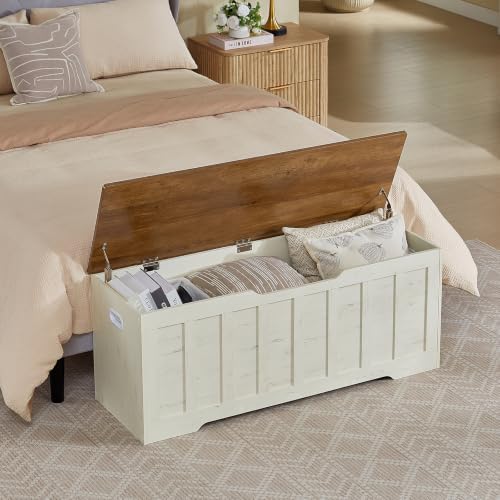 VANKILEY 47.2" Storage Chest Extra Large, Storage Bench.(White+Brown)