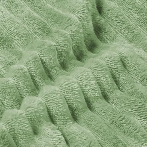 BEDELITE 3D Ribbed Apple Green Fleece Twin Blanket for Couch, 60x80 Inch