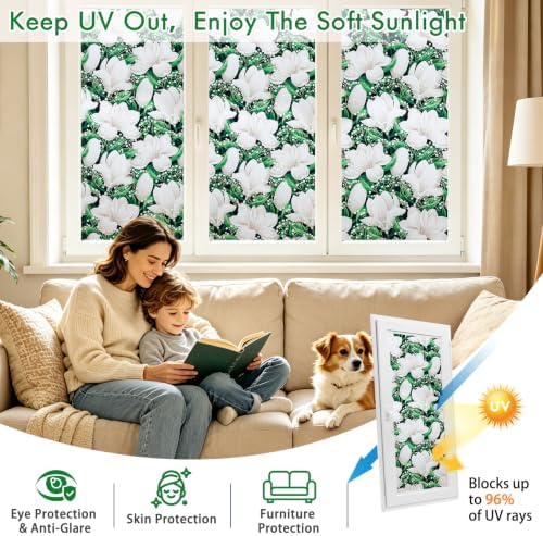 SOMWISE Frosted Window Privacy Film, Decorative Sun Heat Blocking, Anti UV
