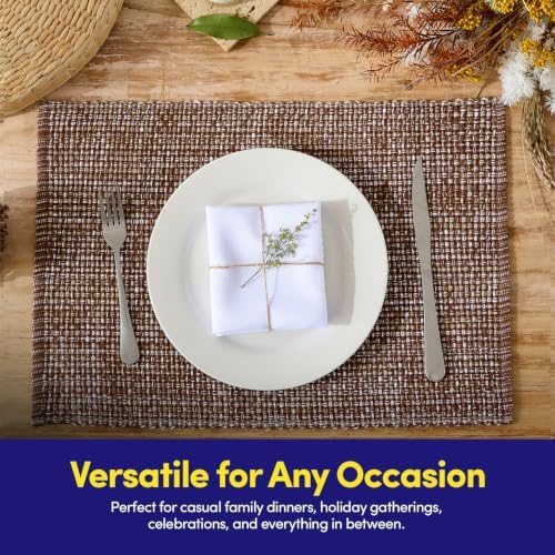 Sweet Home Collection 100% Cotton Placemats for Dining Room Rectangle Two Tone Woven Fabric 13" x 19" Soft Durable Table Mat Set, Set of 6, Chocolate