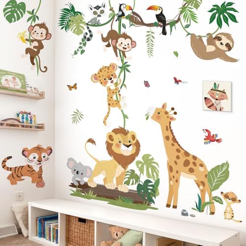 decalmile Jungle Animals Climbing Tree Safari Animal Wall Decals Stickers