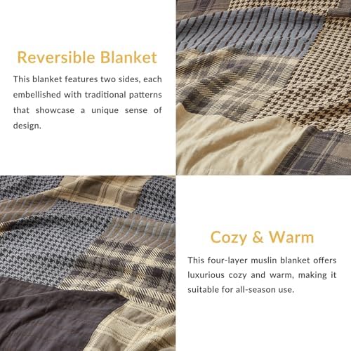 Bailix Boho Throw Blanket, 100% Cotton, Woven Patchwork Pattern, 60"x80"