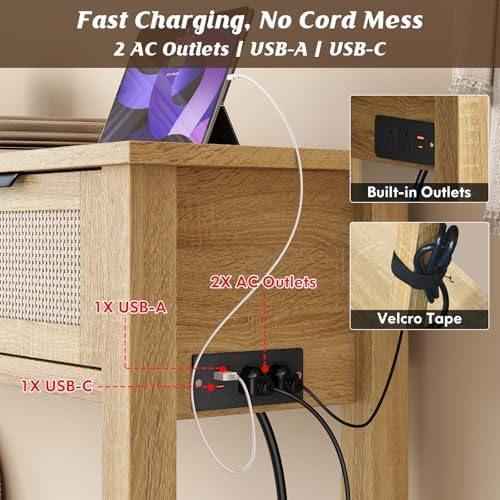 Luoxiao Entryway Table with Outlets & USB-C, 3 Drawers Rattan Console Table