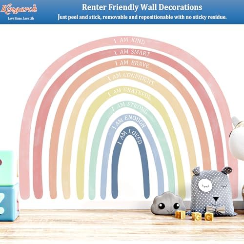 Large Watercolor Rainbow Wall Decals with Inspirational Quote, Colorful Peel and Stick Fabric Nursery Wall Decor, Removable Home Room Wall Murals Stickers for Kids Girls Toddler Bedroom Playroom