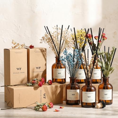 WEALD TRIBE Flower Reed Diffuser Set Cashmere Vanilla Scent for Bathroom Air Fresheners | 4.0 fl oz Fragrance Oils with Sticks Home Fragrance Defusers | House Bedroom Office Shelf Decor & Gift