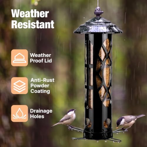 Veehoo Squirrel Proof Bird Feeders for Outdoors Hanging, Holds Up to 3.5 lb
