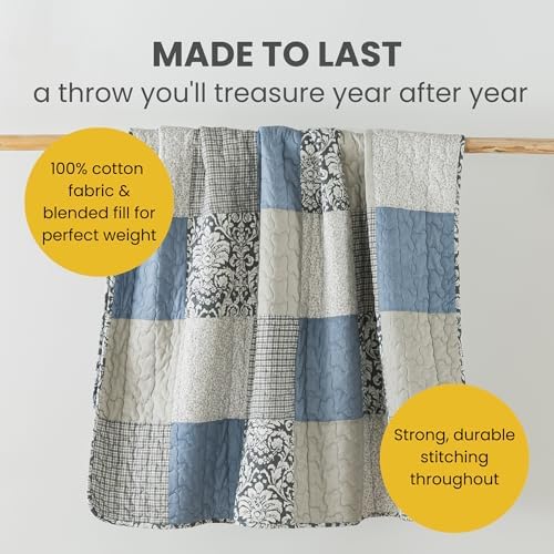 SLPR - Cotton Quilted Throw Blanket, 50" x 60" Blue Patchwork, Sweet Dreams
