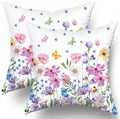Watercolor Floral Pillow Covers 18x18 Inches Set of 2 Spring Summer Wildflower Butterfly Cotton Cushion Covers for Home Home Sofa Couch