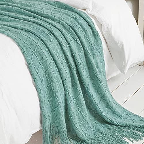 BOURINA Dark Cyan Throw Blanket 50x90 Inch Boho Knit Soft Throw Bed Blanket