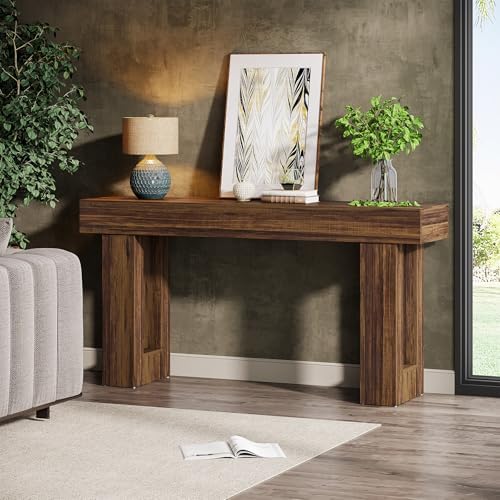 Tribesigns 63-Inch Long Console Table, MDF Wood Grain Rectangular Sofa Table Behind The Couch, Farmhouse Entryway Table for Entrance, Hallway, Living Room (Rustic Brown)