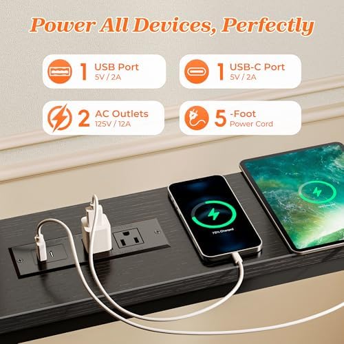 SUPERJARE 86.6 Inch Sofa Table with 2 Power Outlets and USB-C Ports