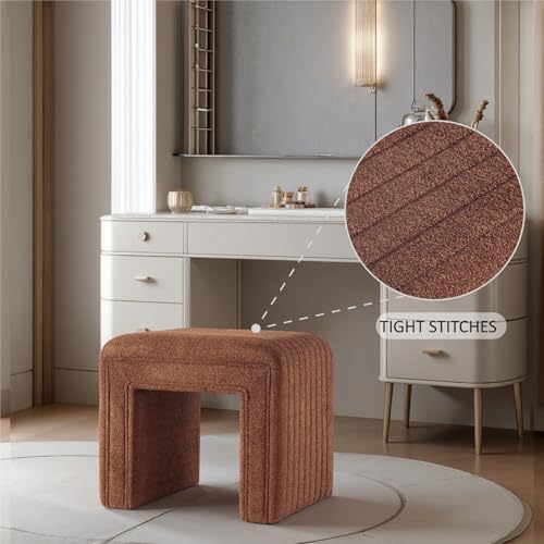 Get Set Style Vanity Stool Chair, Fully Assembled Modern Wool Ottoman Footstool with Wooden Legs, Multifunctional Upholstered Sofa Bench Extra Seat for Makeup Room Living Room Entryway Office