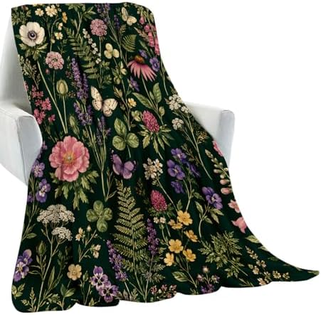 Coneflower Meadow Butterfly Flannel Throw Blanket 50x60 Inch