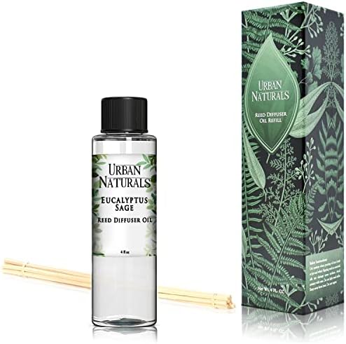 Urban Naturals Eucalyptus & Sage Oil Reed Diffuser Refill | Eucalyptus, Sage, Mint, Lime and Cedarwood| Includes a Free Set of Reed Sticks! 4 oz