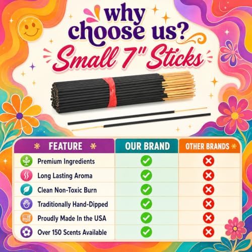 Japanese Cherry Blossom Exotic Incense Sticks 7 Inch - Bulk 1 Bundle 85 to 100 Sticks - Natural 7" Long Lasting Aroma that Burns for 30 to 45 Minutes.