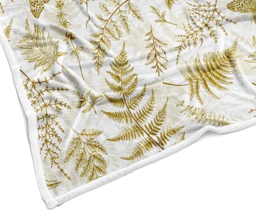 JAWO Floral Throw Blanket, Gold White Flower Throws Wildflowers Botanical Plant Printed All Seasons, Vintage Yellow Butterfly Flannel Blanket for Bedding Sofa Travel Couch Chair Sofa Home Decor,60x90