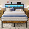 Liians Queen Size Bed Frame with 2-Tier Storage Shelf Headboard, LED Lights