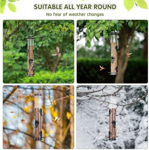 MIXXIDEA 1PK Metal Wild Bird Feeder,Squirrel Proof Bird Feeders for Outside,Hanging 6 Port Tube Bird Feeder Transparent Finch Bird Feeder for Attracting Birds in Your Lawn, Garden, Balcony – Coffee