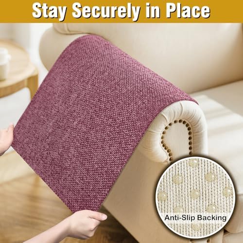 Couch Arm Covers, Sofa Arm Covers, Waterproof Armrest Cover for Sofa, Armchair, Loveseat, Non-Slip Recliner Arm Cover, Headrest Cover, Arm Chair Covers Set of 2 (Burgundy, 26"×26")