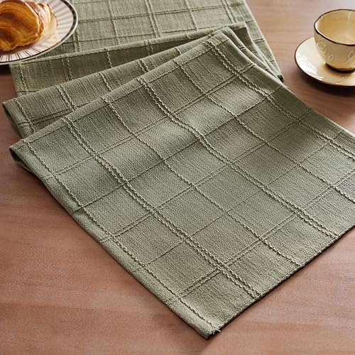 ZeeMart Linen Checked Farmhouse Table Runner, 13x90 Inches Olive