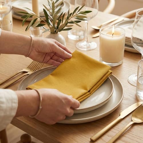 Accent Home 100% Cotton Napkins, Delicate Cloth Napkins for Dinners, Parties and Weddings，18 x 18 Inch Set of 6 - Mustard