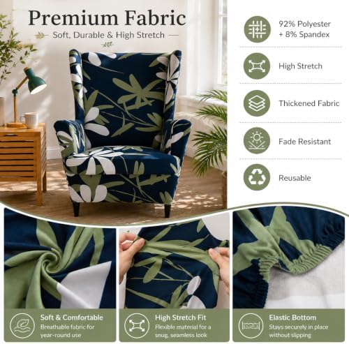 NILUOH Stretch Wingback Chair Slipcovers 2-Piece