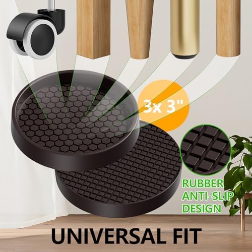 Non Slip Furniture Pads- 3"x3" Round Anti Skid Caster Cups Furniture Coasters, Anti-Sliding Grippers Floor Protectors for Furniture Bed, Couch, Chair Leg, Brown(Set of 8)