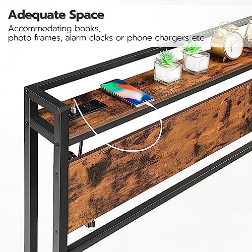 HOOBRO King Size Headboard, Headboard with 2 Outlets and 4 USB Ports, Adjustable Height, Storage Rack, Sturdy and Stable, Easy Assembly, Rustic Brown and Black