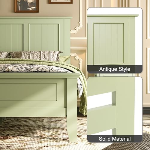 Wood Full Size Headboard Only with Farmhouse Style, Wall-Mounted , Green