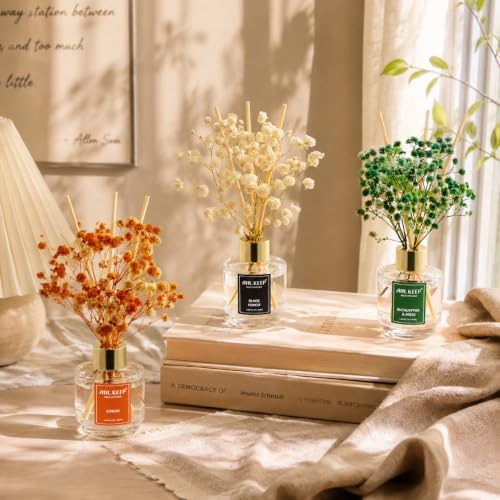 Airkeep Reed Diffuser Set of 3, Black Forest Eucalyptus Moss Citrus Oil Reed Diffusers for Bedroom Living Room Office Aromatherapy Oil Reed Diffuser for Gift 50ml