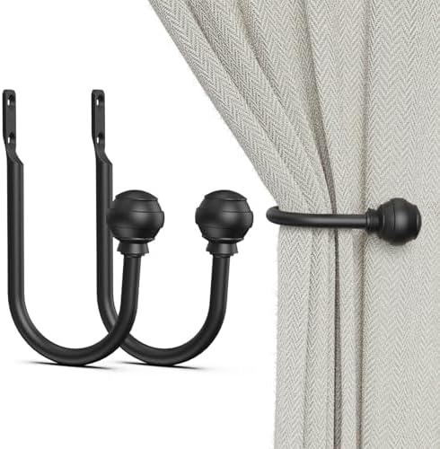Hion Curtain Holdbacks Black 2pcs, Curtain Tiebacks Wall Mounted Hooks