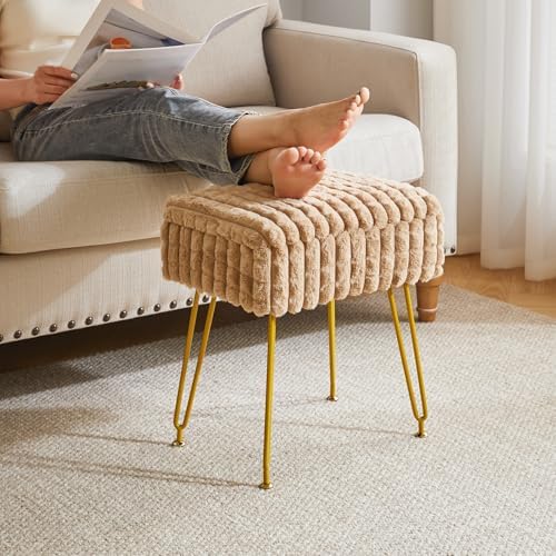 IBUYKE Rectangle Vanity Chair Ottoman, Footrest Stool, Khaki WBD004K