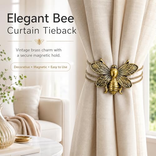 Magnetic Curtain Tiebacks Set of 4, Antique Bronze Flying Bee Design