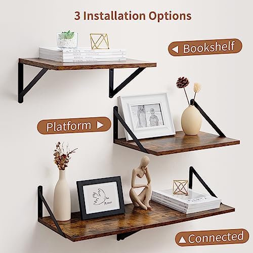 Axeman Deep Floating Shelves for Wall, 16W x 12D Rustic Wood Wall Shelves Set of 2, 12 Inch Deep Large Floating Shelves for Decor & Storage, Hanging Shelves for Farmhouse Kitchen Bathroom Bedroom