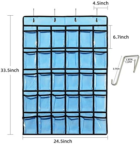 KEEPJOY Classroom Pocket Chart for Cellphone Calculator Holder, 30 Clear Pocket Charts for Classroom 33.5 x 24.5 inch Hanging cell phone Organizer Storage (Blue-30 pockets)