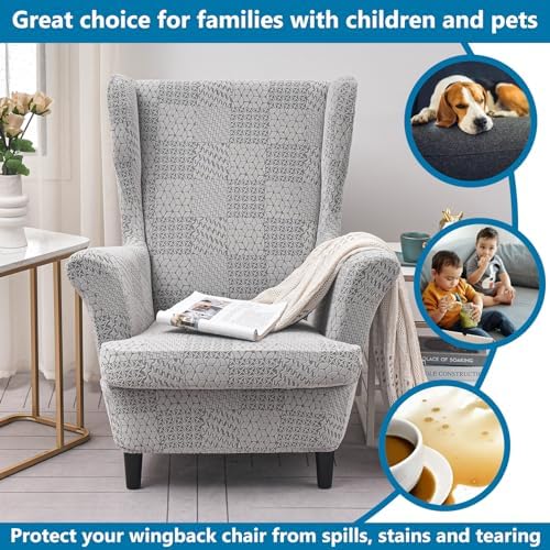 HZDHCLH Wingback Chair Slipcovers 2 Piece,Stretch Spandex Wingback Chair Covers for Living Room Armchair,Washalbe Sofa Slipovers