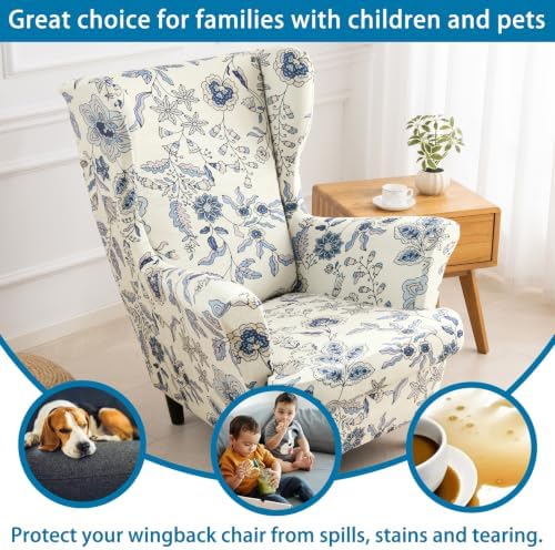 HZDHCLH Wingback Chair Slipcovers 2 Piece Velvet Stretch Washable Cover