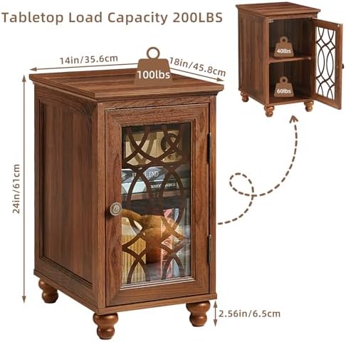 Joaxswe Narrow Side Table with Glass Door Storage