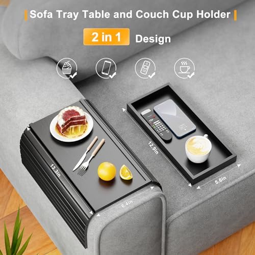 Bestjing 2 in 1 Bamboo Sofa Armrest Tray Table for Couch