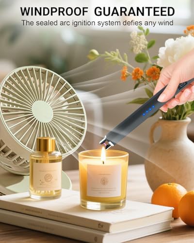 FUKKUDA Electric Candle Lighter, Rechargeable USB Arc Lighter for Candles, Fireplace, Camping BBQ, Christmas Stocking Stuffers, Birthday, Valentines Day and Easter Gifts for Women Men (Obsidian Black)