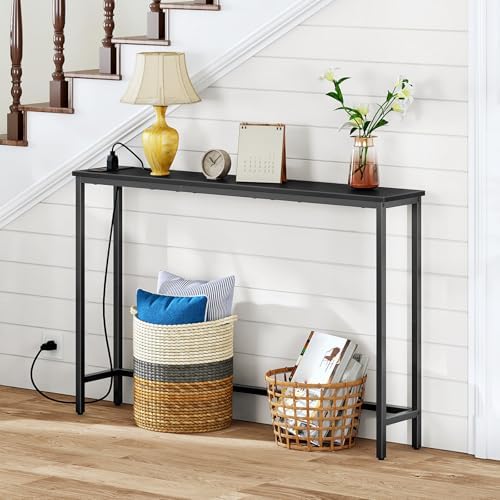 HOOBRO Narrow Console Table with Power Outlets, 44.9 Inches Sofa Table Slim