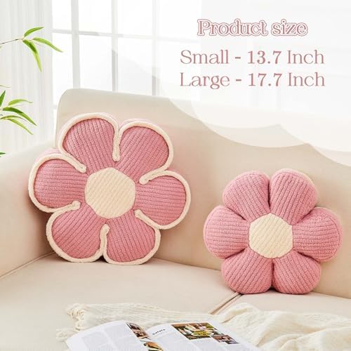Kcvvcr Flower Pillow, Soft Flower Decorative Throw Pillow, Cute Daisy Flower Shaped Seating Floor Cushion Room Décor Plush Pillows for Sofa Couch Bed (13.7 Inch, Pink)